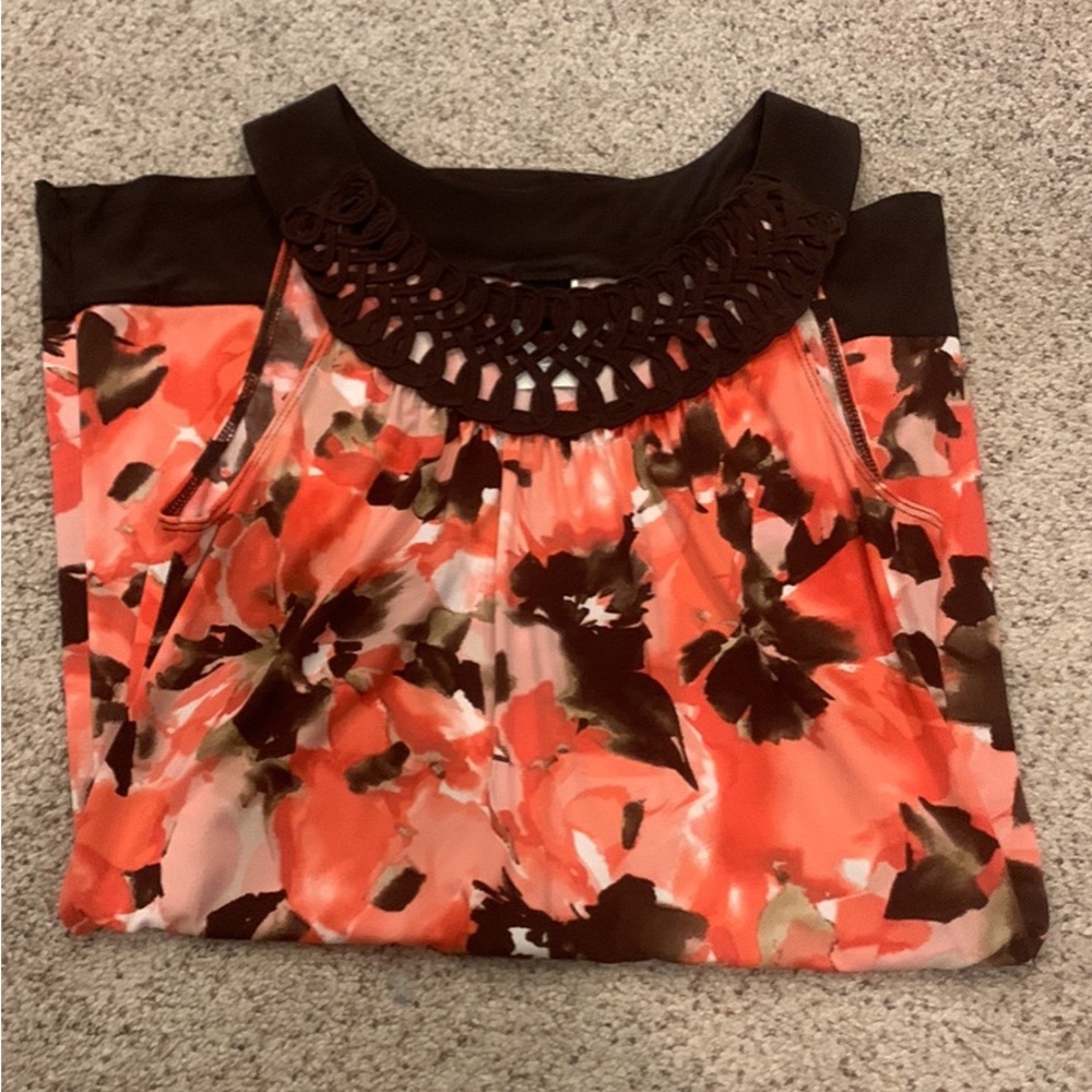 Brown And Pink Floral Business Dress (large)
